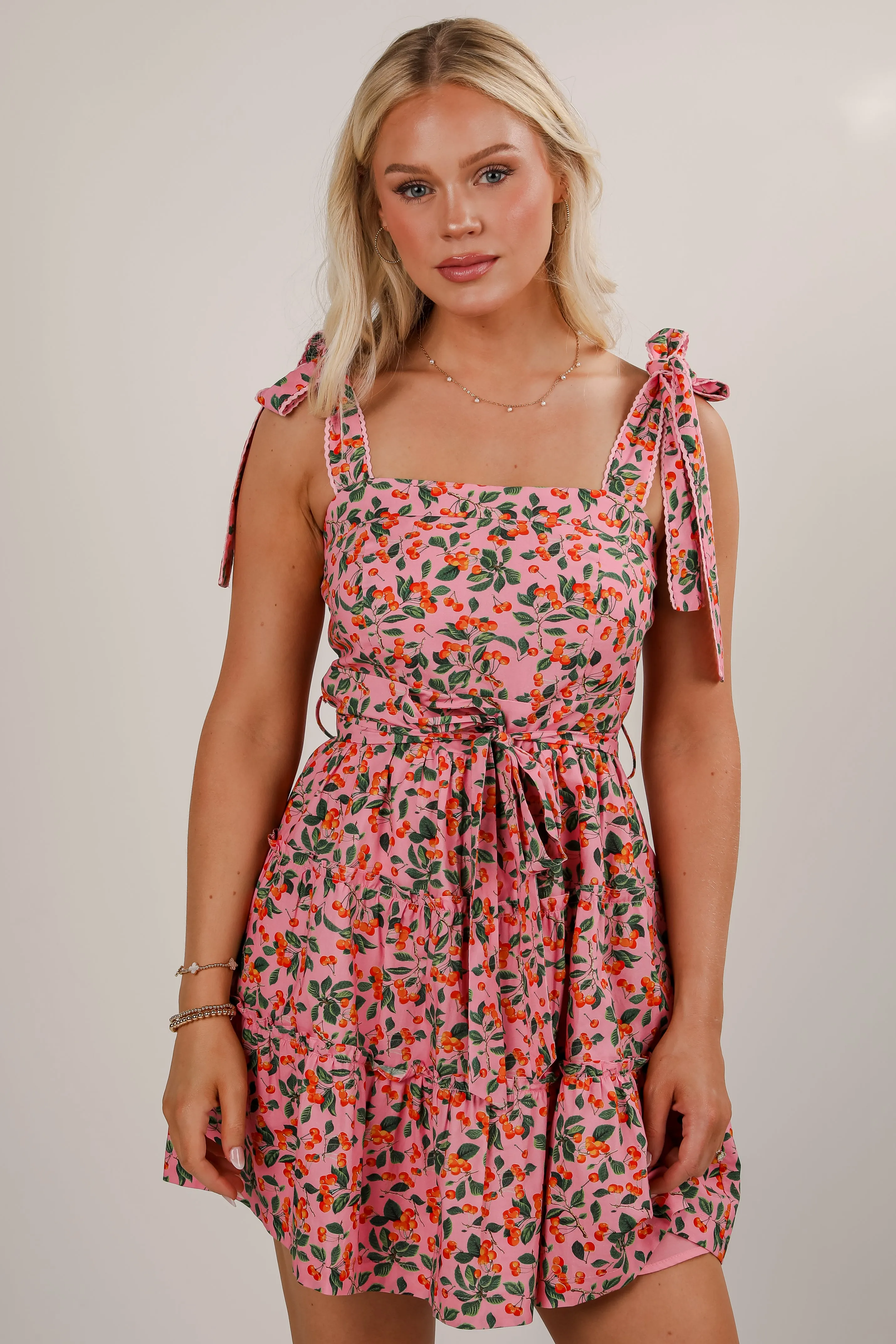 FINAL SALE - Cherry On Top Pink Tiered Mini Dress Stylish Cut