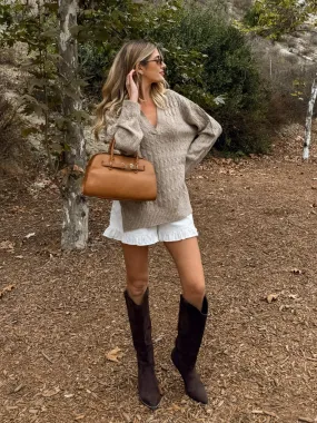 Minimalist Style Enya Cable Knit Sweater in Mocha