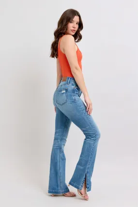 Judy Blue High Waist Vintage Wash Side Slit Slim Boot Cut Jeans Sporty Stretch Fit Modular Attachment