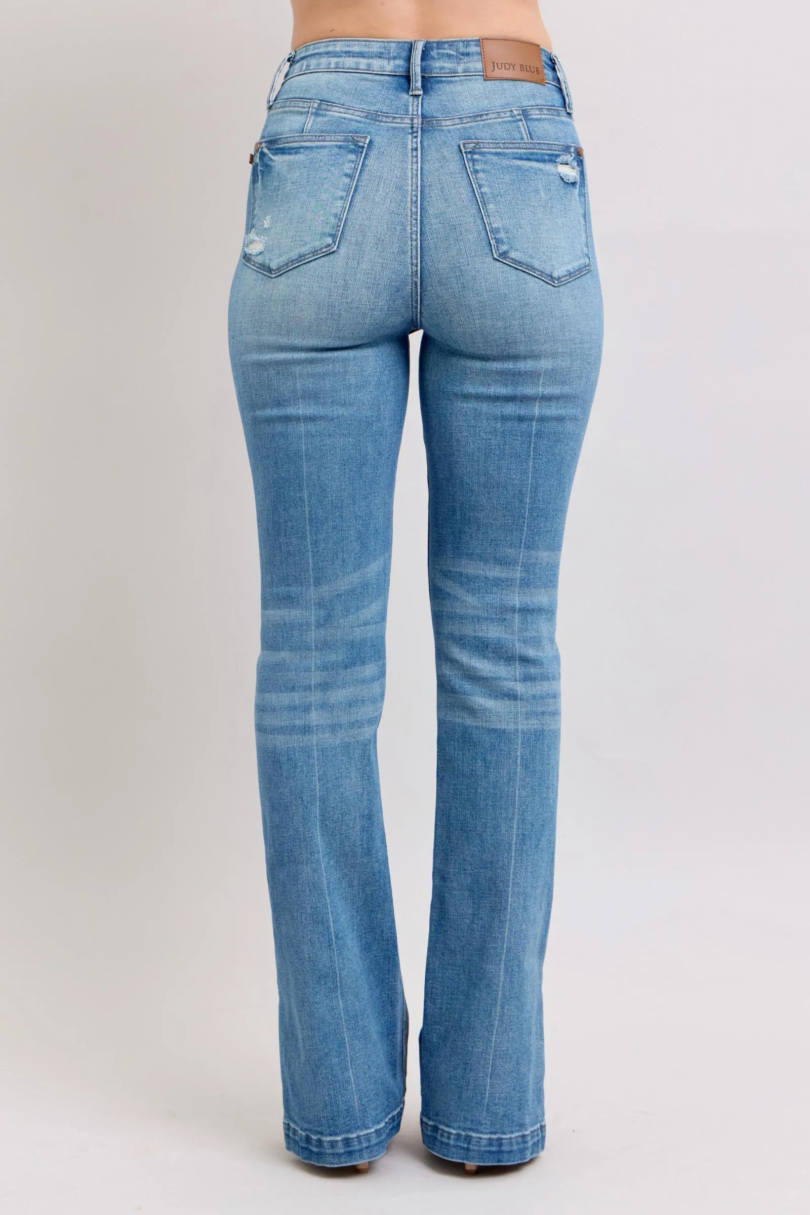 Judy Blue High Waist Vintage Wash Side Slit Slim Boot Cut Jeans Agile Fit
