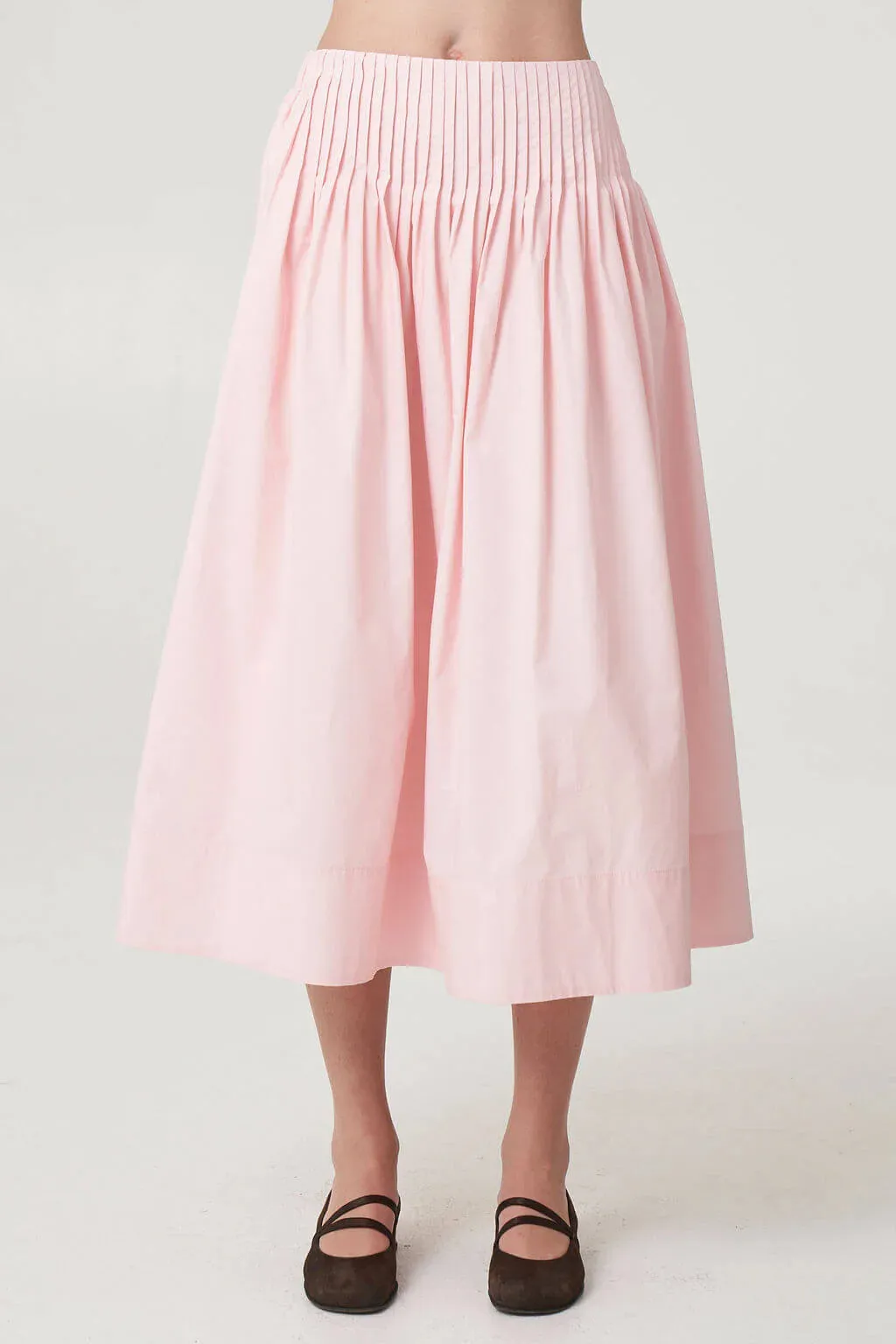 Occasion Dressing Roll Up Hem Baby Pink Uni Pleated Midi Skirt