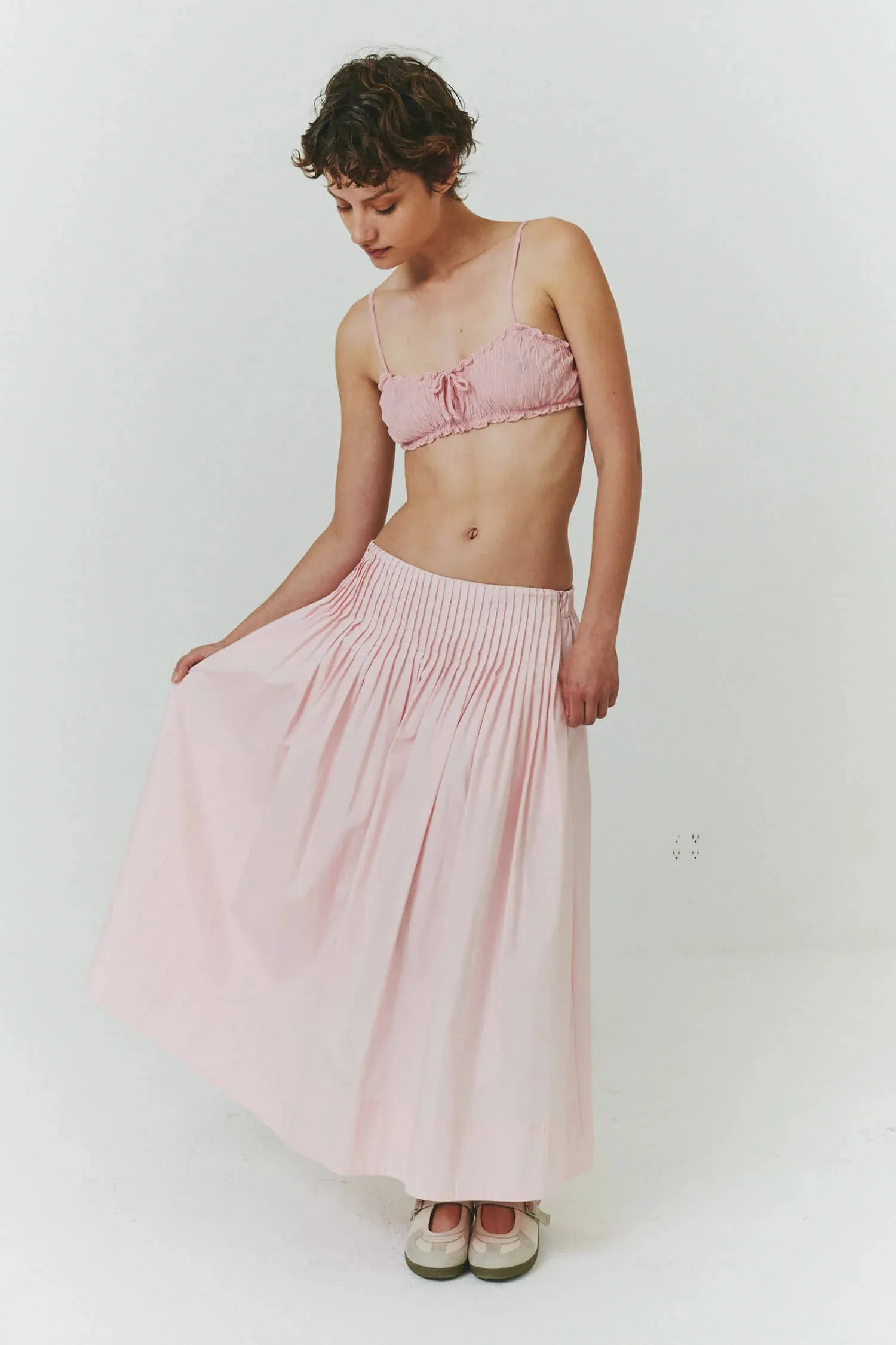 Casual Moments Cruise Attire Baby Pink Uni Pleated Midi Skirt