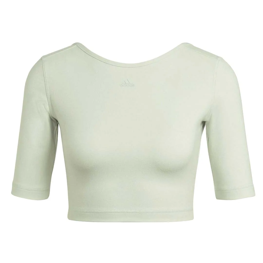 adidas - Women's Aeroready Studio Open-Back T-Shirt (HM7977) Notch Lapel