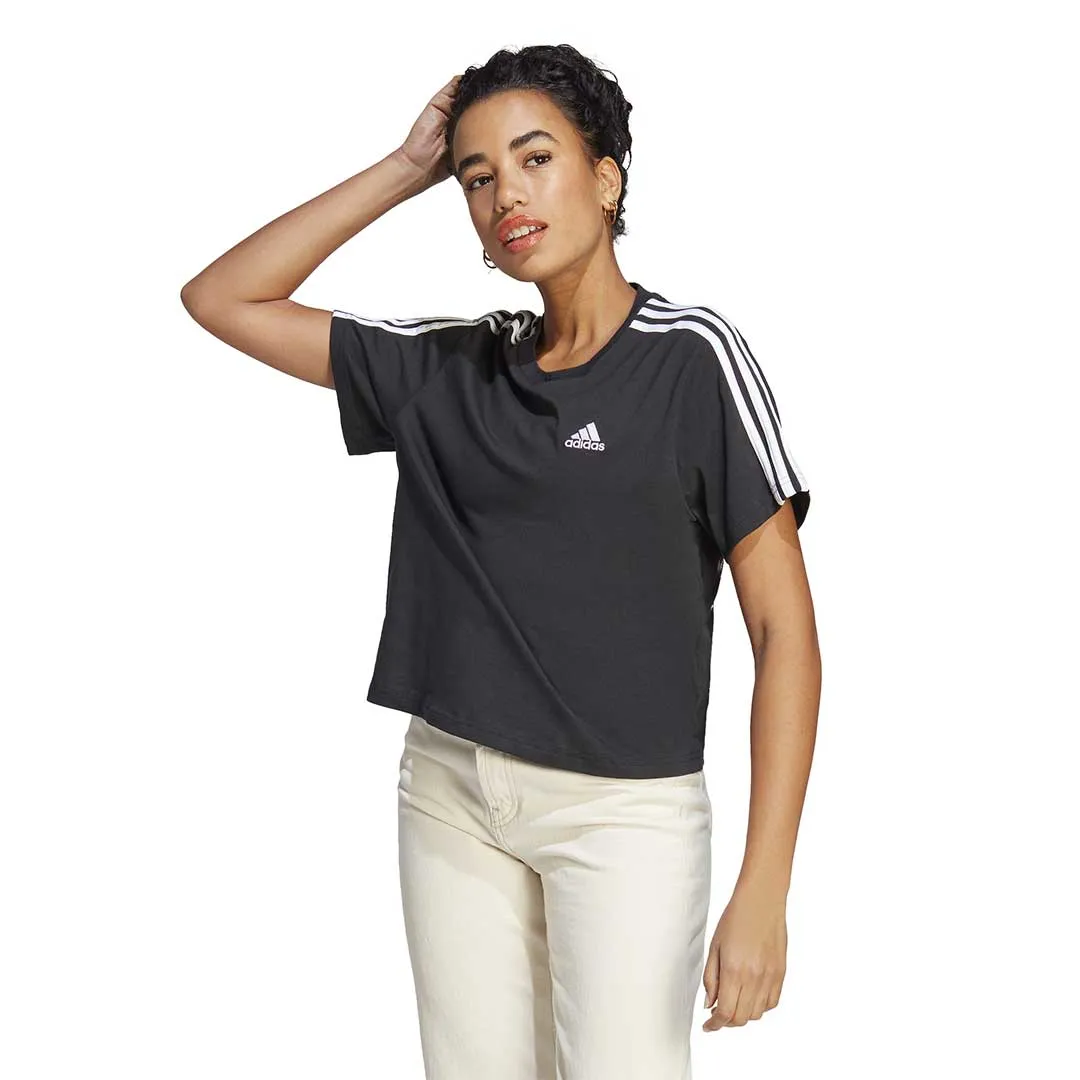 High Collar Windguard Noise Free Zippers adidas - Women's Essentials 3 Stripes Crop T-Shirt (HR4913)