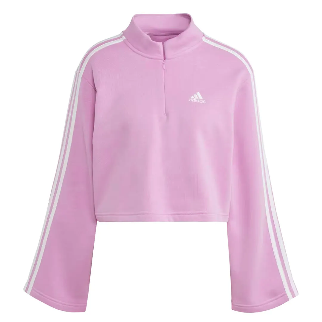 Flexible Shoulder Panels adidas - Women's Essentials 3-Stripes Fleece 1/4 Zip Sweatshirt (IK0458)