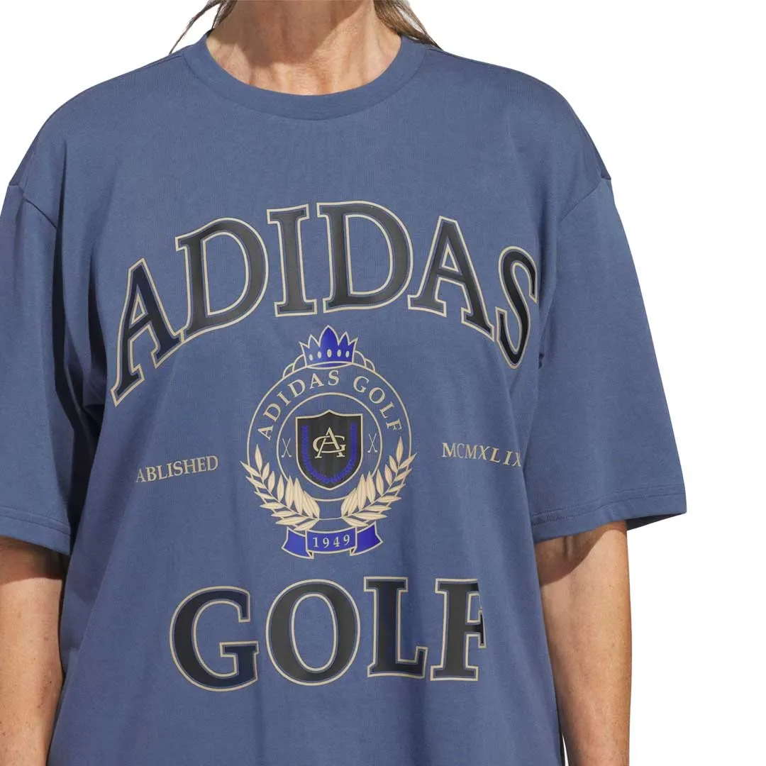 adidas - Women's Go-To Crest Graphic Boyfriend Short Sleeve T-Shirt (IS3273) Non Restrictive Tailoring wrinkle free