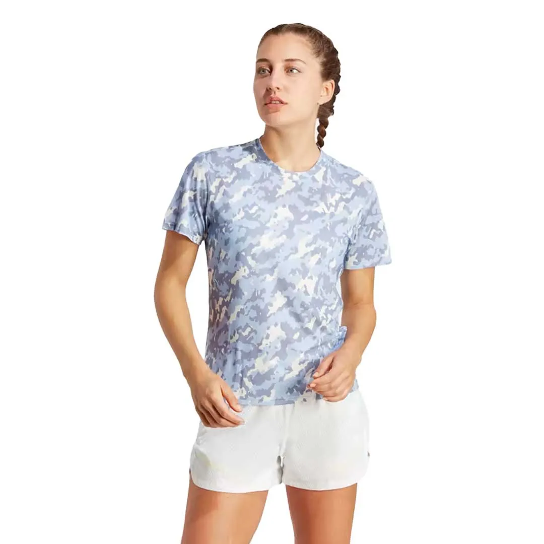 adidas - Women's Own The Run AOP T-Shirt (HR9975) Vegan Safe Convertible Sleeves