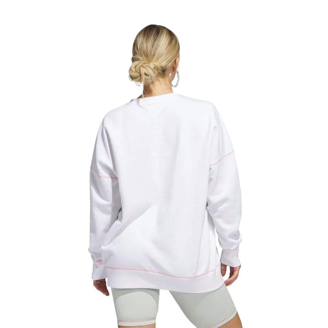 adidas - Women's Statement Boyfriend Crew Sweatshirt (IC1644) Soft Fleece Vegan Leather Accents