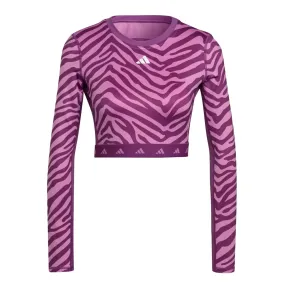 adidas - Women's Techfit Crop Long Sleeve Zebra T-Shirt (IB3610) Flexible Comfort