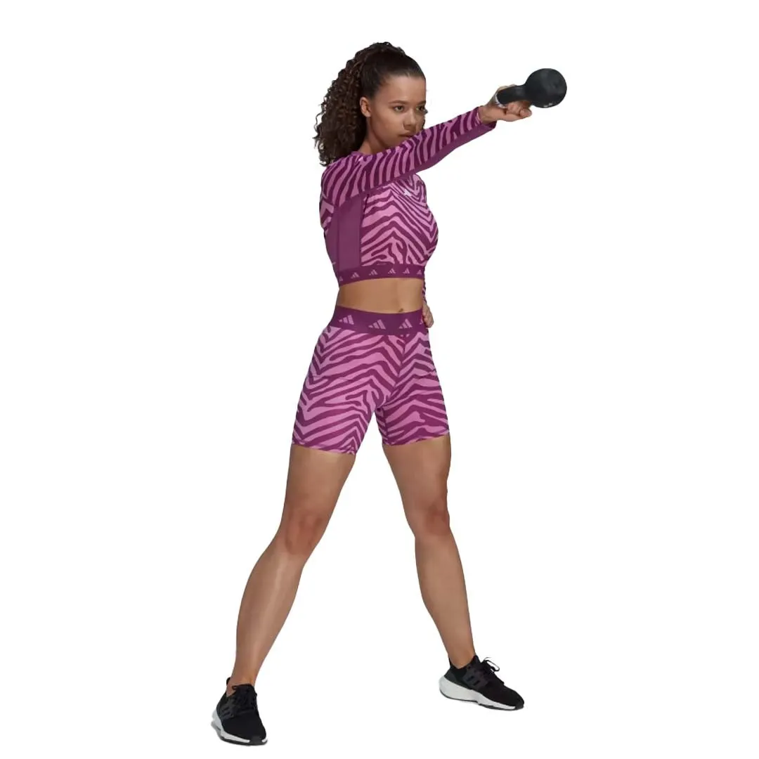 adidas - Women's Techfit Crop Long Sleeve Zebra T-Shirt (IB3610) Flatlock Seam Construction SlipResistantFastenings