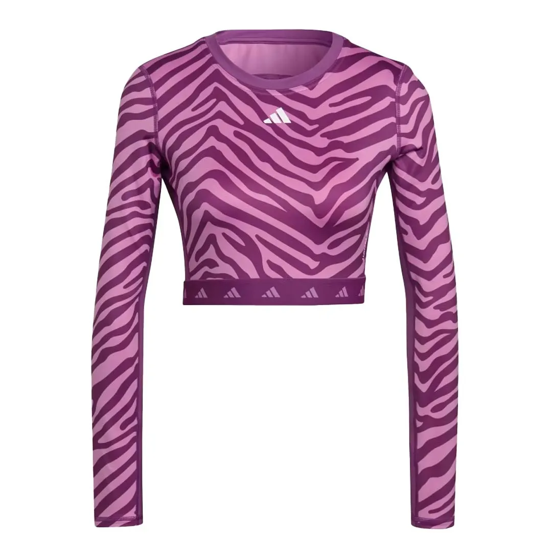 adidas - Women's Techfit Crop Long Sleeve Zebra T-Shirt (IB3610) Flexible Comfort