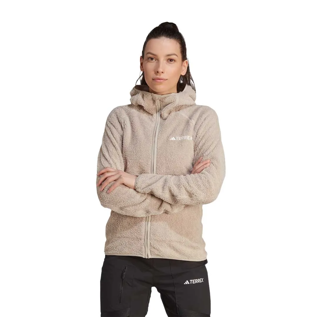 adidas - Women's Terrex Reversible High-Pile Full Zip Fleece Jacket (IB1862) Glow In The Dark Accents Abrasion Proof Shoulders