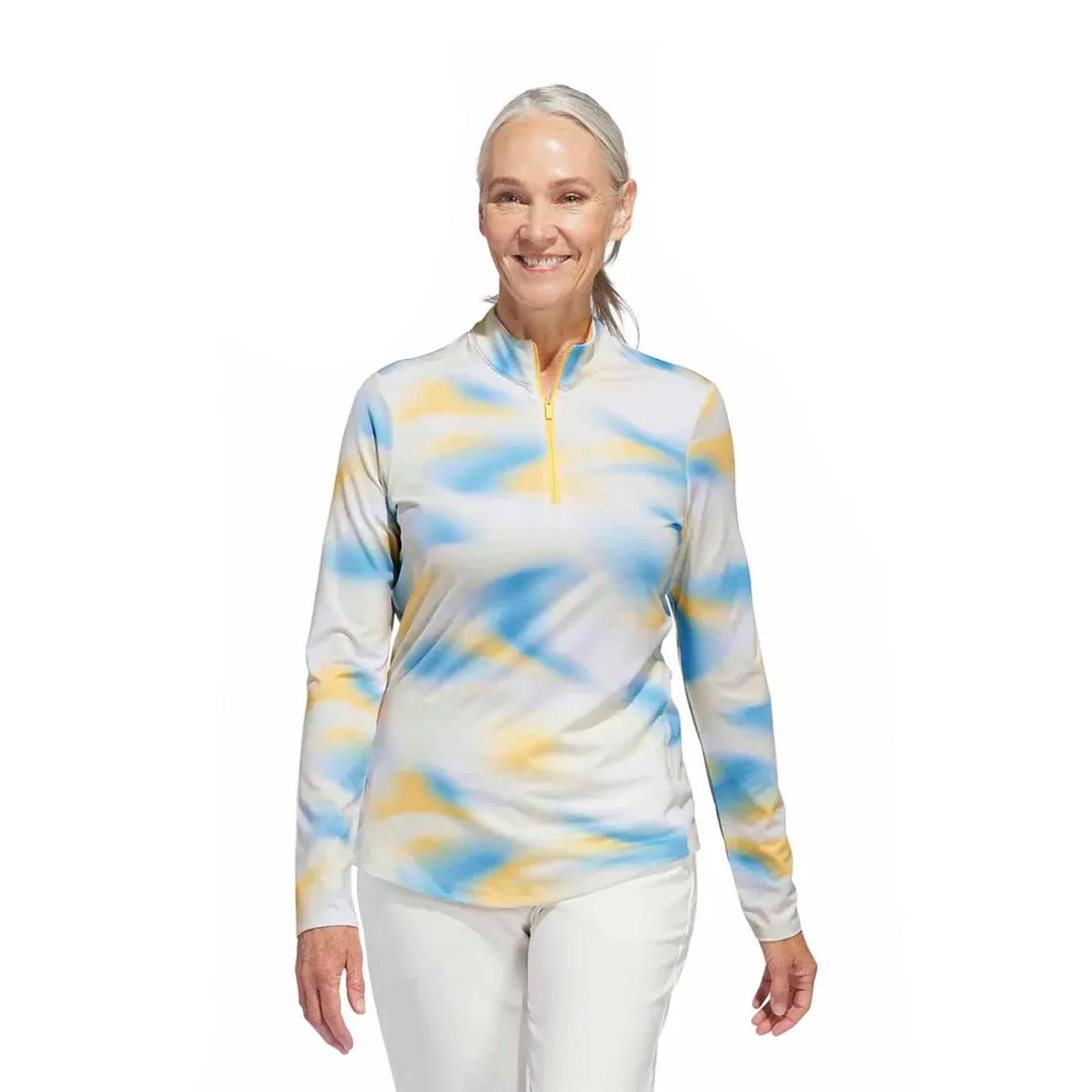 Full Zip Closure Bonded Edge Finish adidas - Women's Ultimate365 Printed 1/4 Zip Mock-Neck Long Sleeve Polo (IP4259)