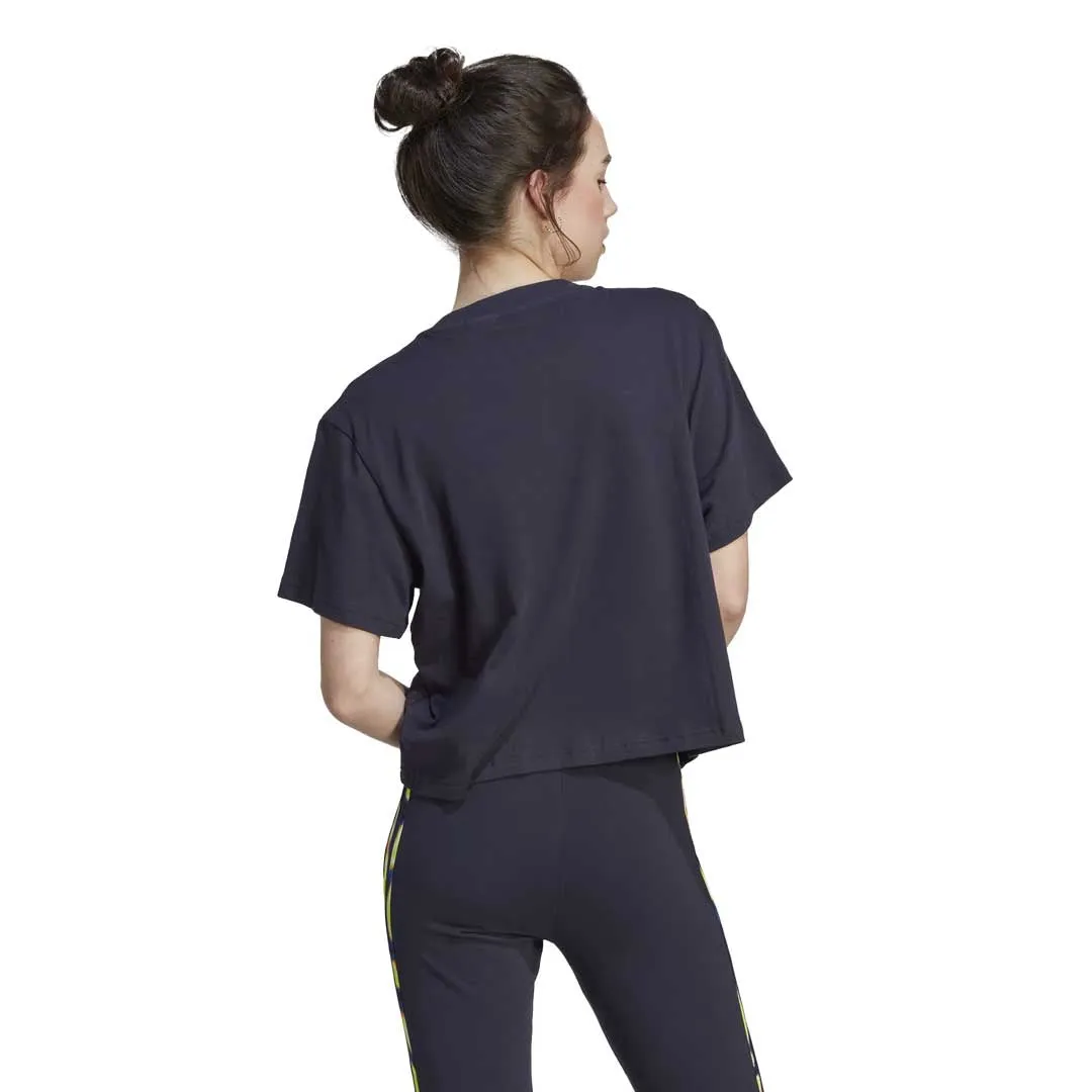 adidas - Women's Vibrant Print 3-Stripes Cotton Crop T-Shirt (IL5868) Heat Trapping Layer Noise Free Zipper