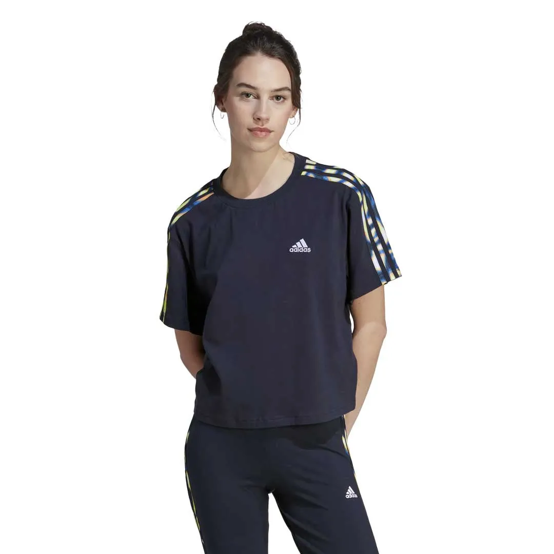 adidas - Women's Vibrant Print 3-Stripes Cotton Crop T-Shirt (IL5868) Heat Trapping Layer