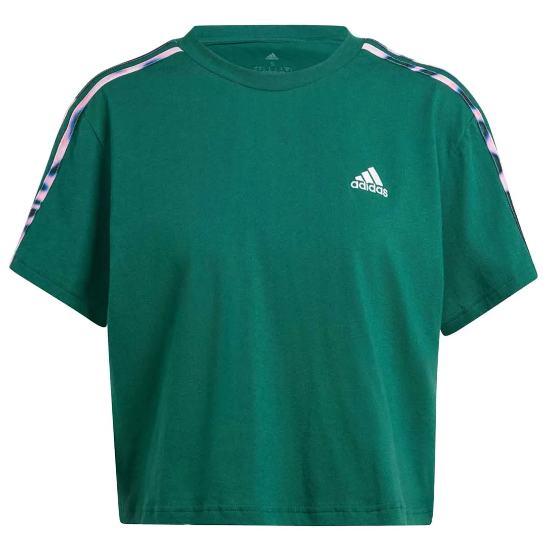 adidas - Women's Vibrant Print 3-Stripes Cotton Crop T-Shirt (IL5869) Morning Commute Gear
