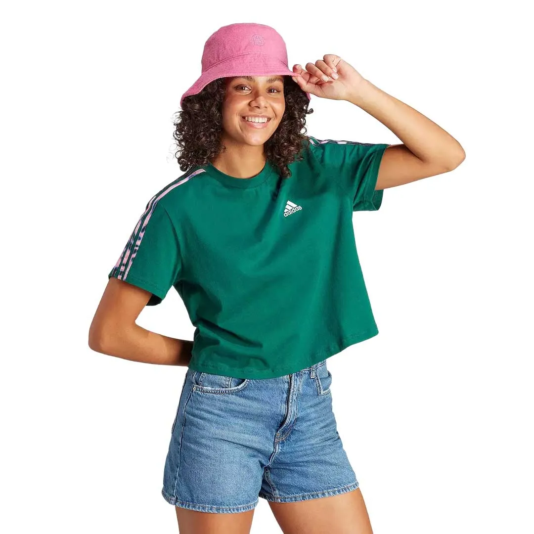 adidas - Women's Vibrant Print 3-Stripes Cotton Crop T-Shirt (IL5869) Elastic Hem Adjustment Lightweight Waterproof Jacket