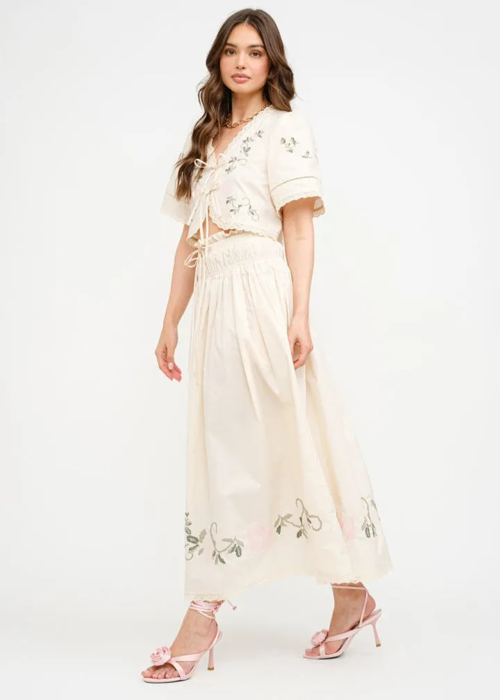 SIVAN FLORAL EMBROIDERED MIDI SKIRT Outfit Shot