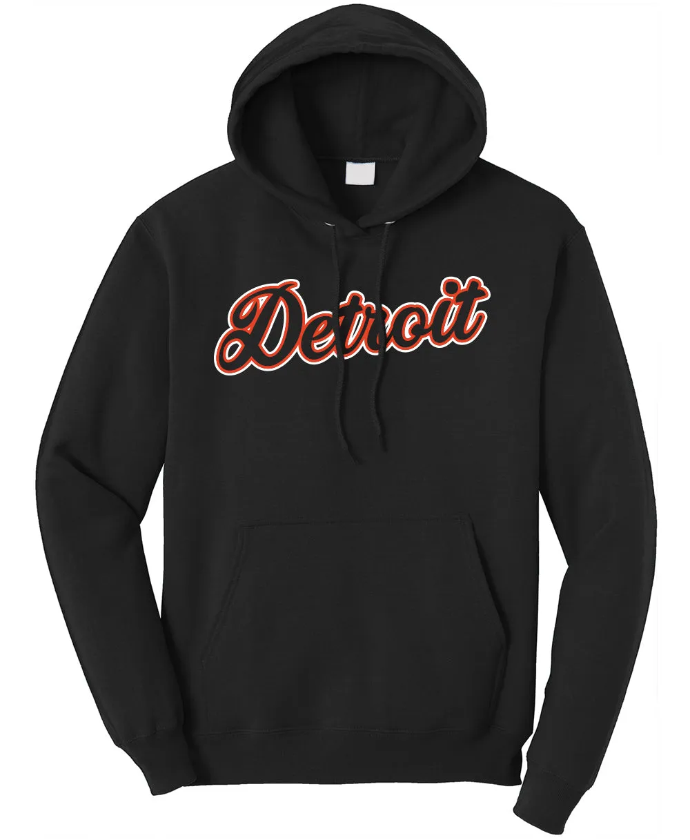 Detroit BBall Script Hoodie BreathableFabric Windproof Material