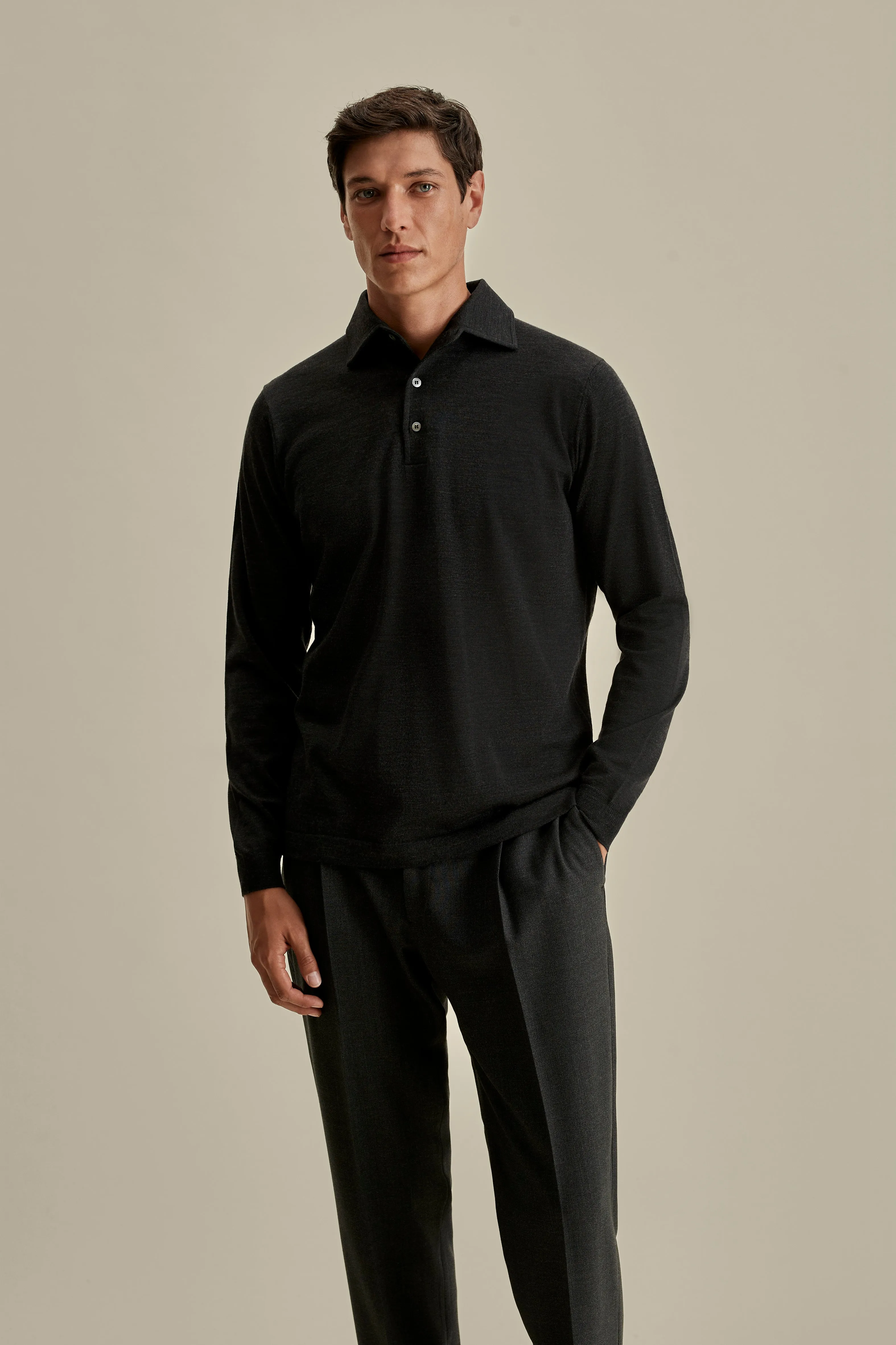 Merino Wool Extrafine Long Sleeve Polo Shirt Lightwear Look