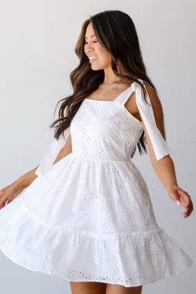 Mood Flex All About Love White Eyelet Tiered Mini Dress
