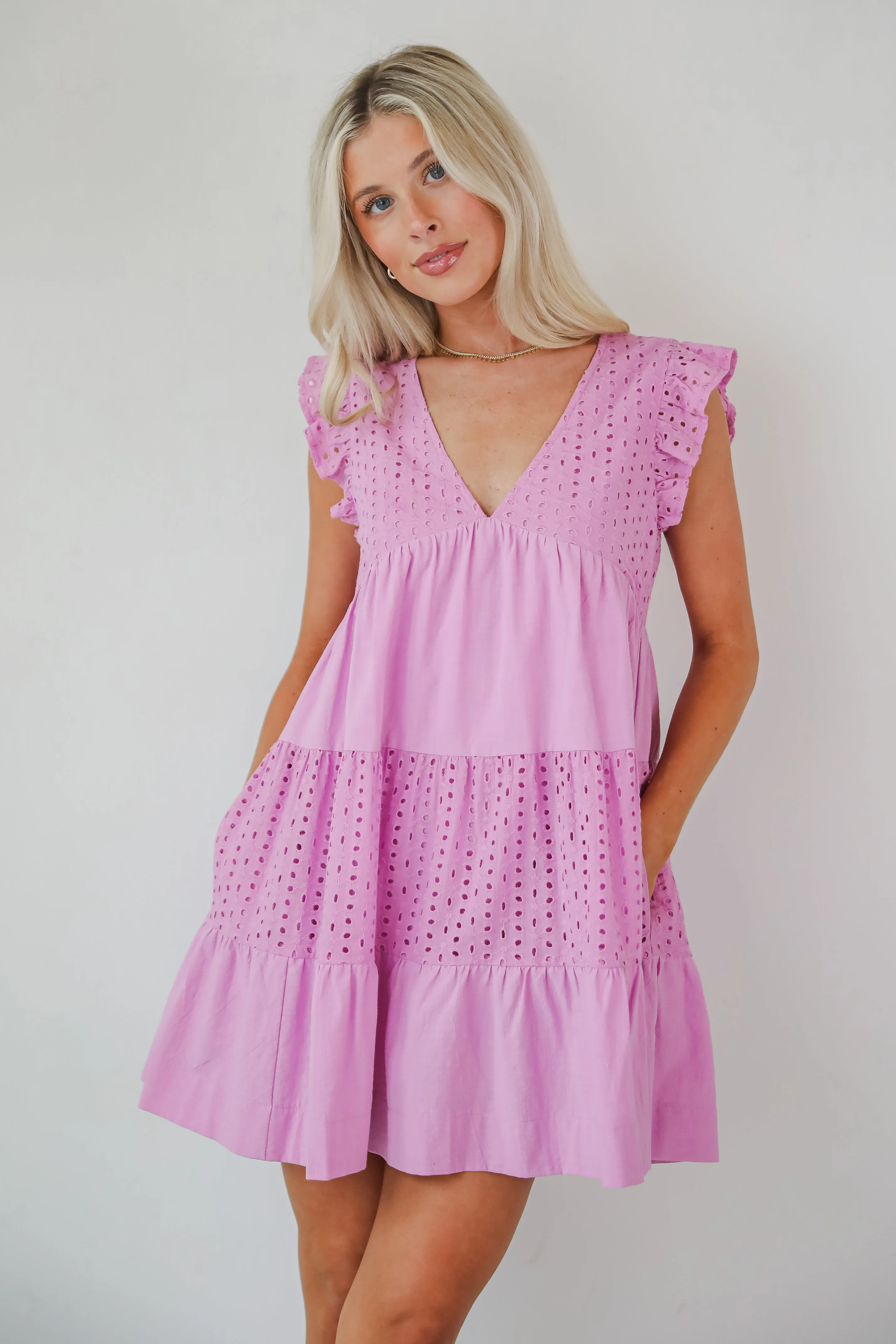 FINAL SALE - Adorable Tendencies Orchid Eyelet Romper Dress Sunset Hour