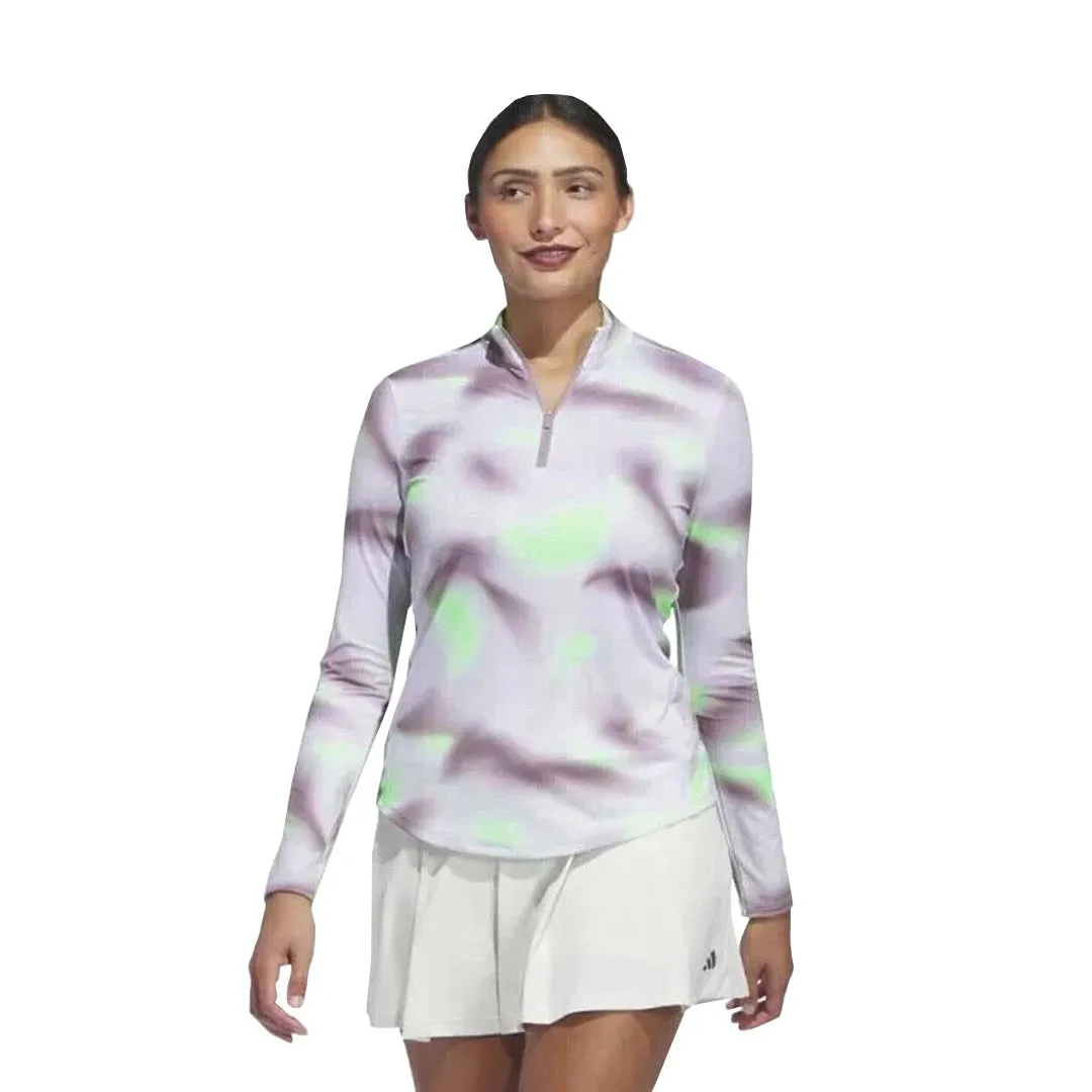 adidas - Women's Ultimate365 Printed 1/4 Zip Mock-Neck Long Sleeve Polo (IP4258) Snap Closure System
