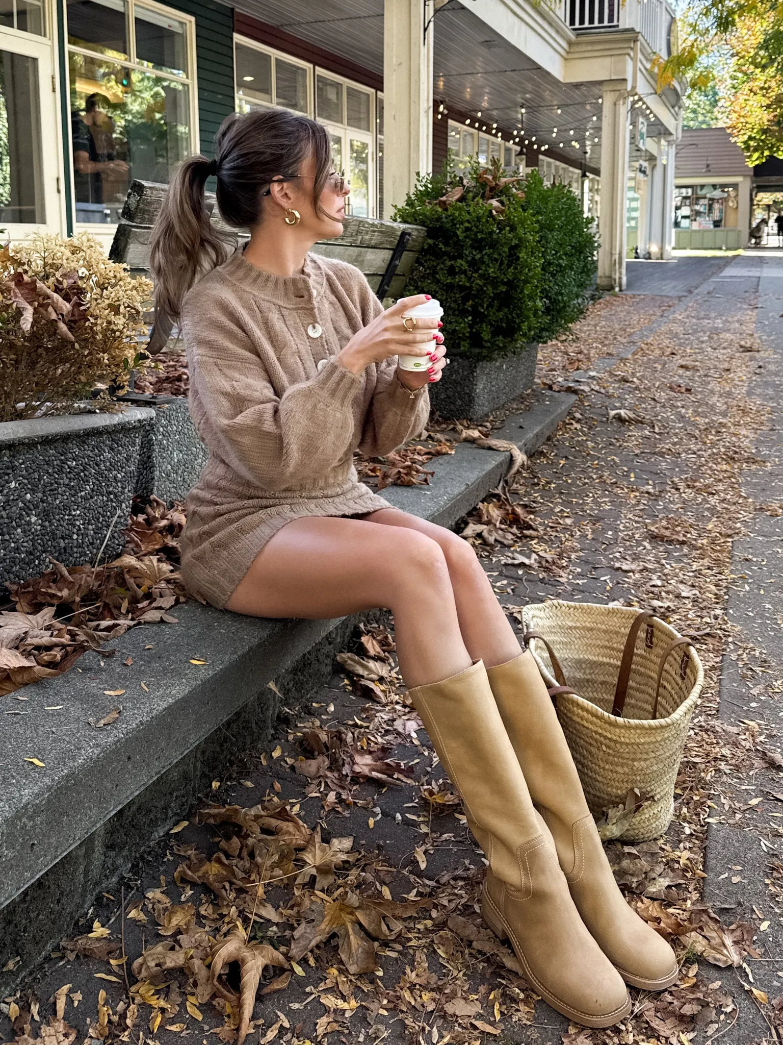 comfortable for standing Bold Print Arlo Cable Knit Sweater in Latte