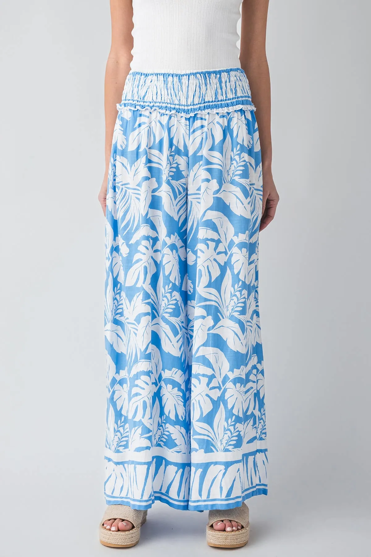 Elasticized Cuffs All Day Fit Ocean Drive Palm Printed Cotton Blend Pant