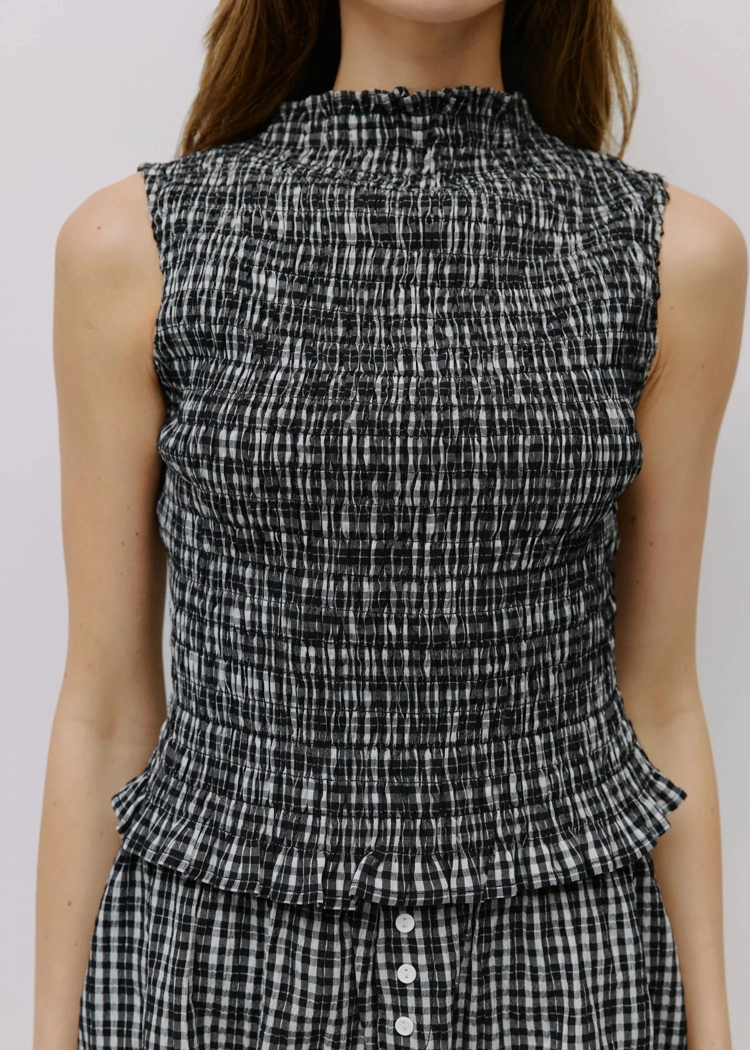 Light Ready State - of - the - art GINA PLAID SMOCKED TOP