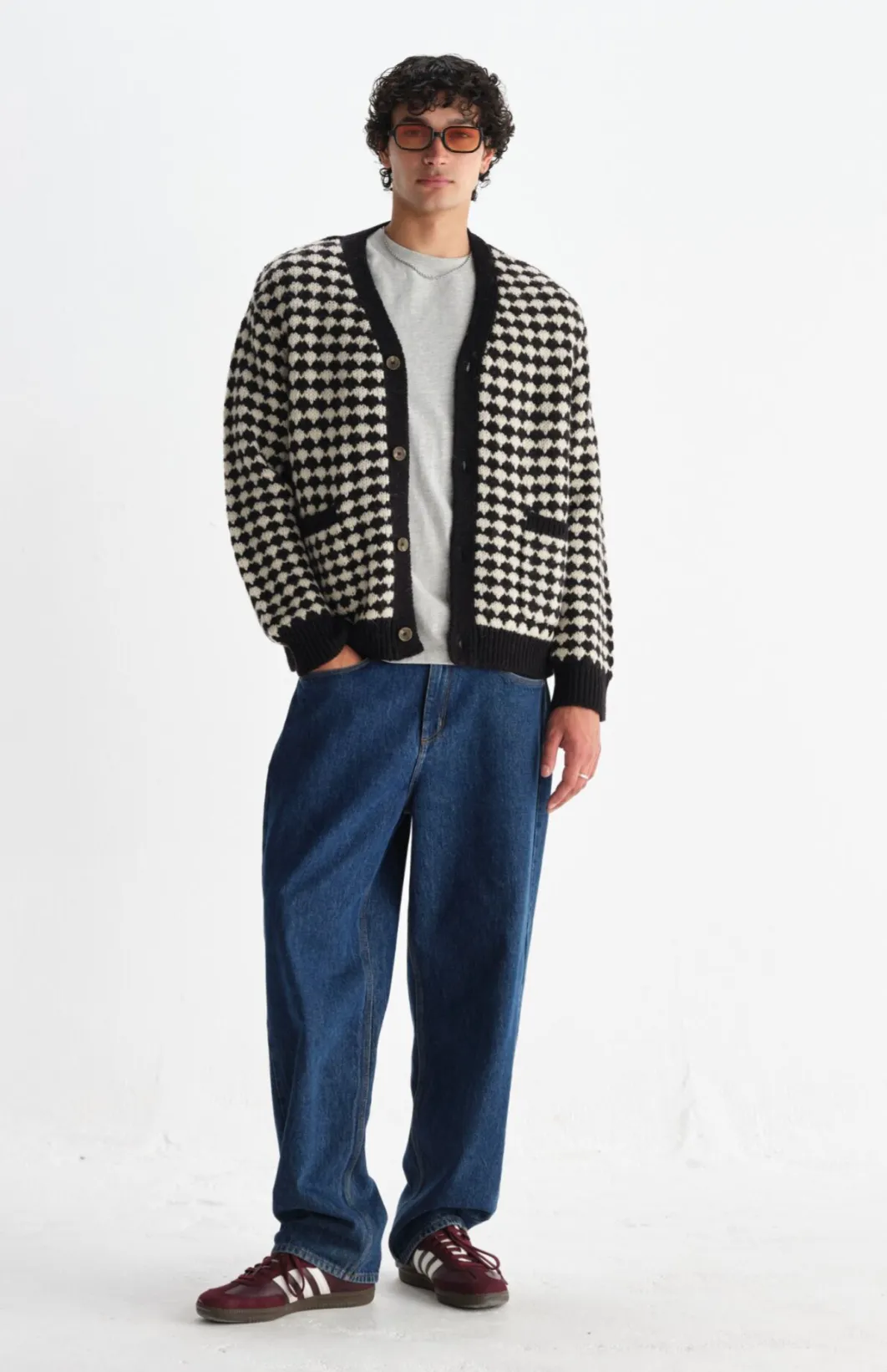 Black Ecru Walker Cardigan Lightweight Layer early morning