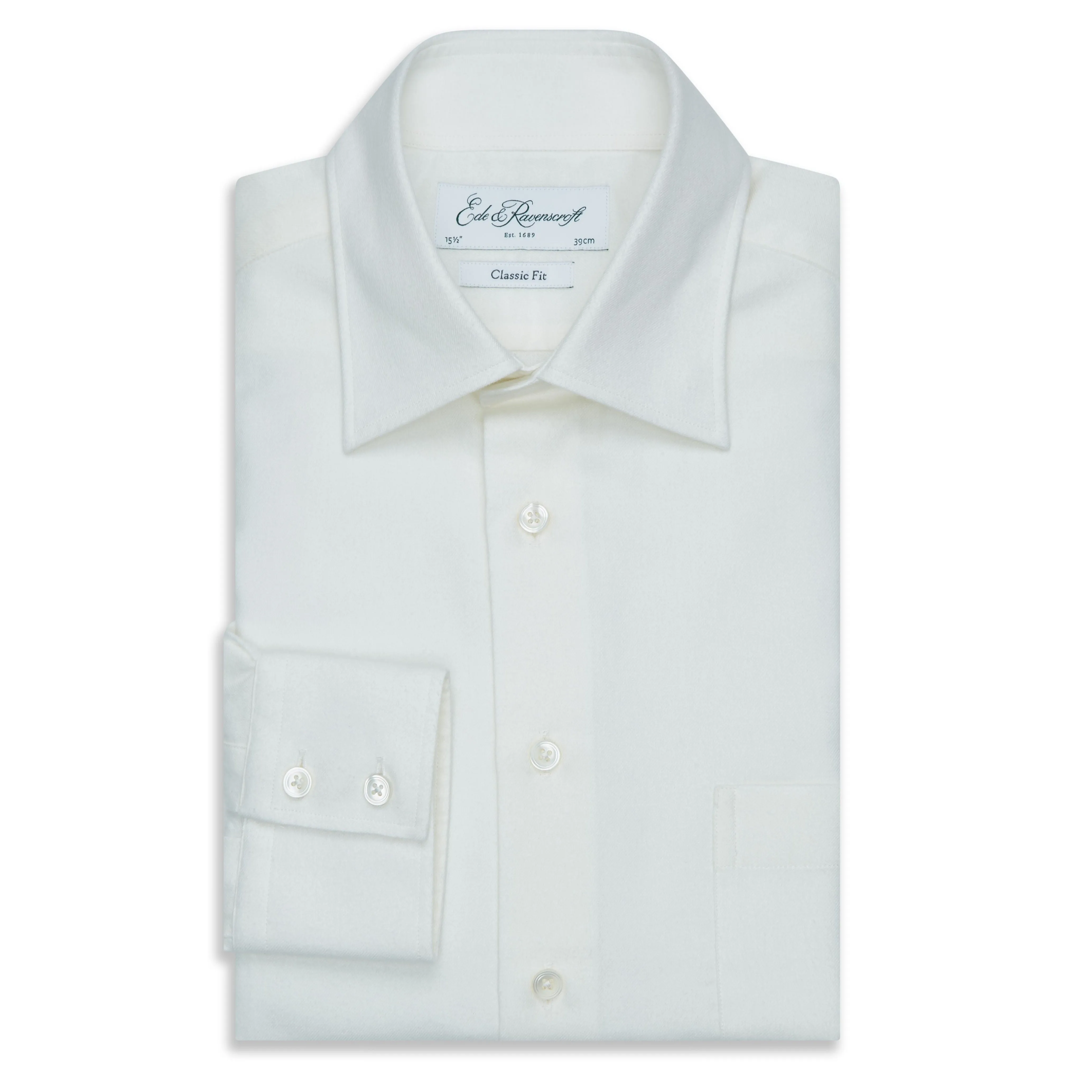 Aragon Chalk White Cotton Cashmere Twill Shirt Soft Collar Design Iconic look