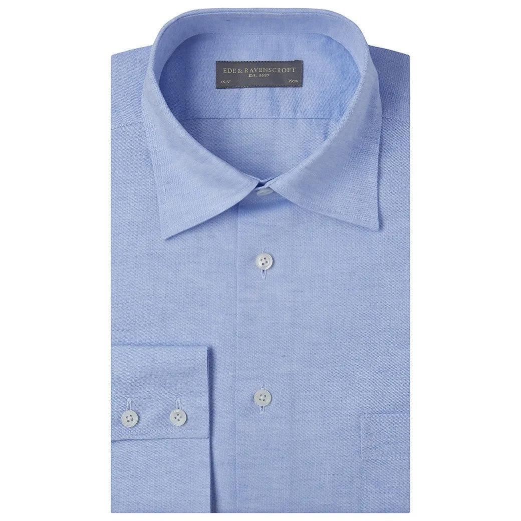 Shimmer Effect Travel Essential Aragon Pale Blue Cotton and Linen Oxford Shirt