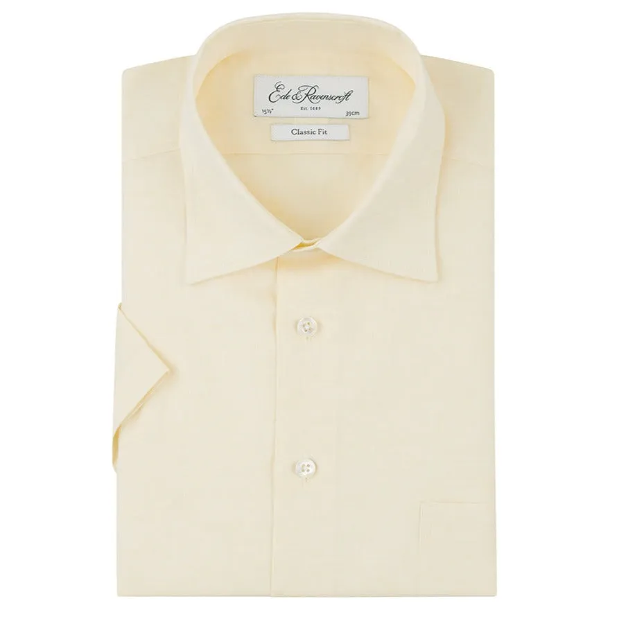 Aubrey Yellow Short Sleeve Linen Shirt Retro Vibe Stretchy Cloth