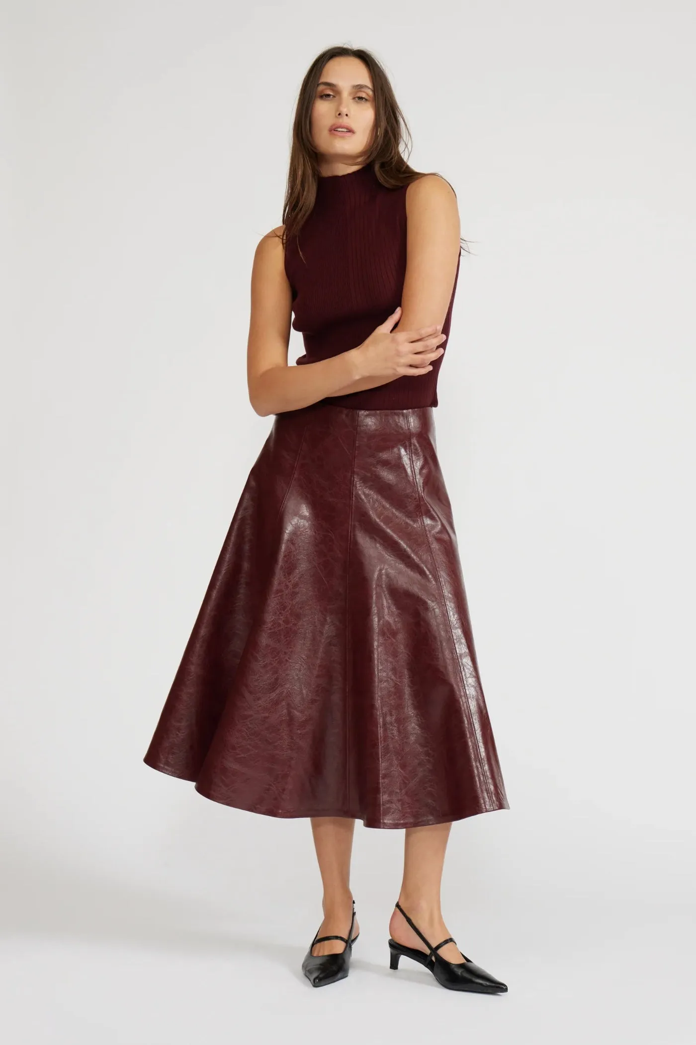 OLEKSA LEATHER MIDI SKIRT Resort Vacation