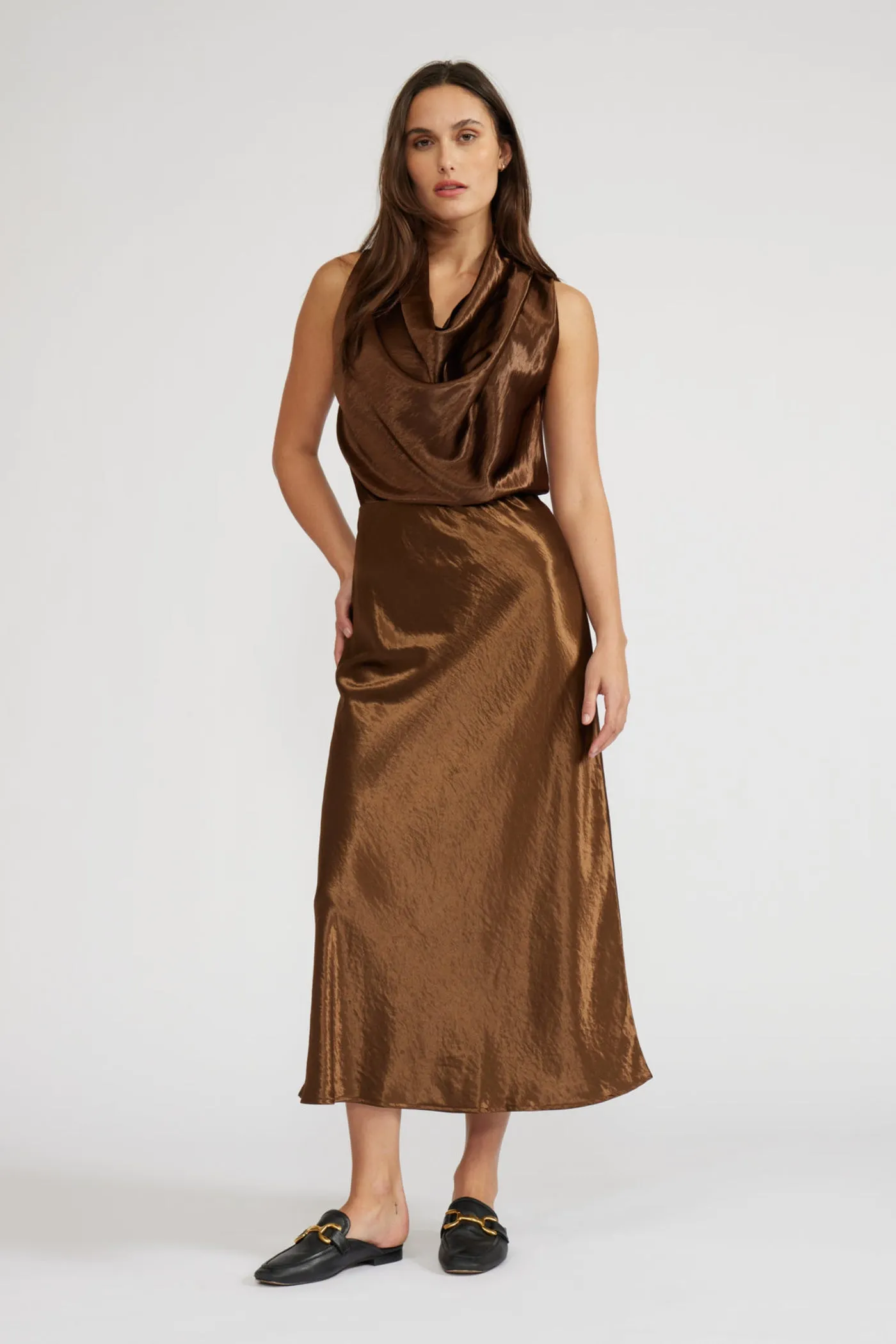 High Street Fashion Lightweight texture BARBARA MIDI SATIN SKIRT