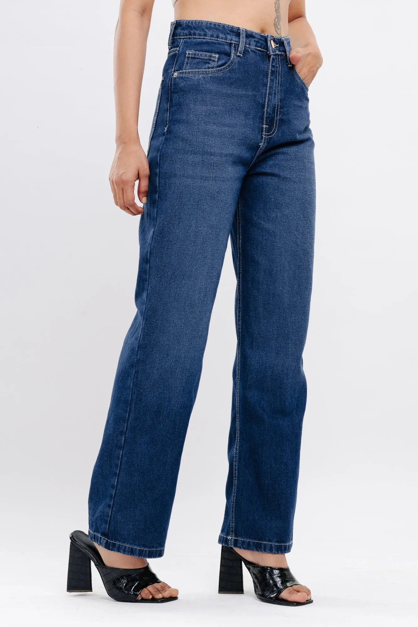 Everyday Piece Party Look Couple Look Earthy Basic Blue Women's Straight Jeans