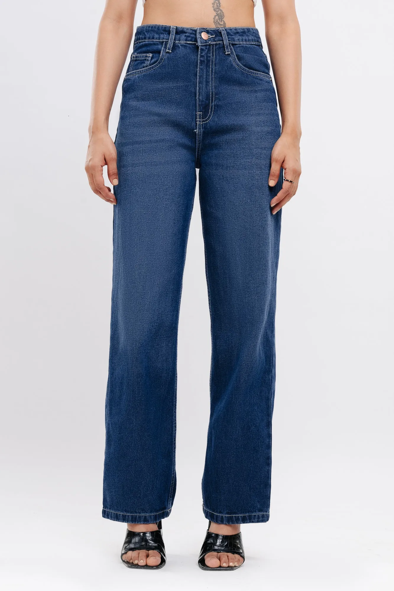 Basic Blue Women's Straight Jeans Timeless Comfort