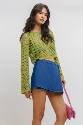 Soft Texture Comfort Waistline Dark Blue Women's Denim Skort