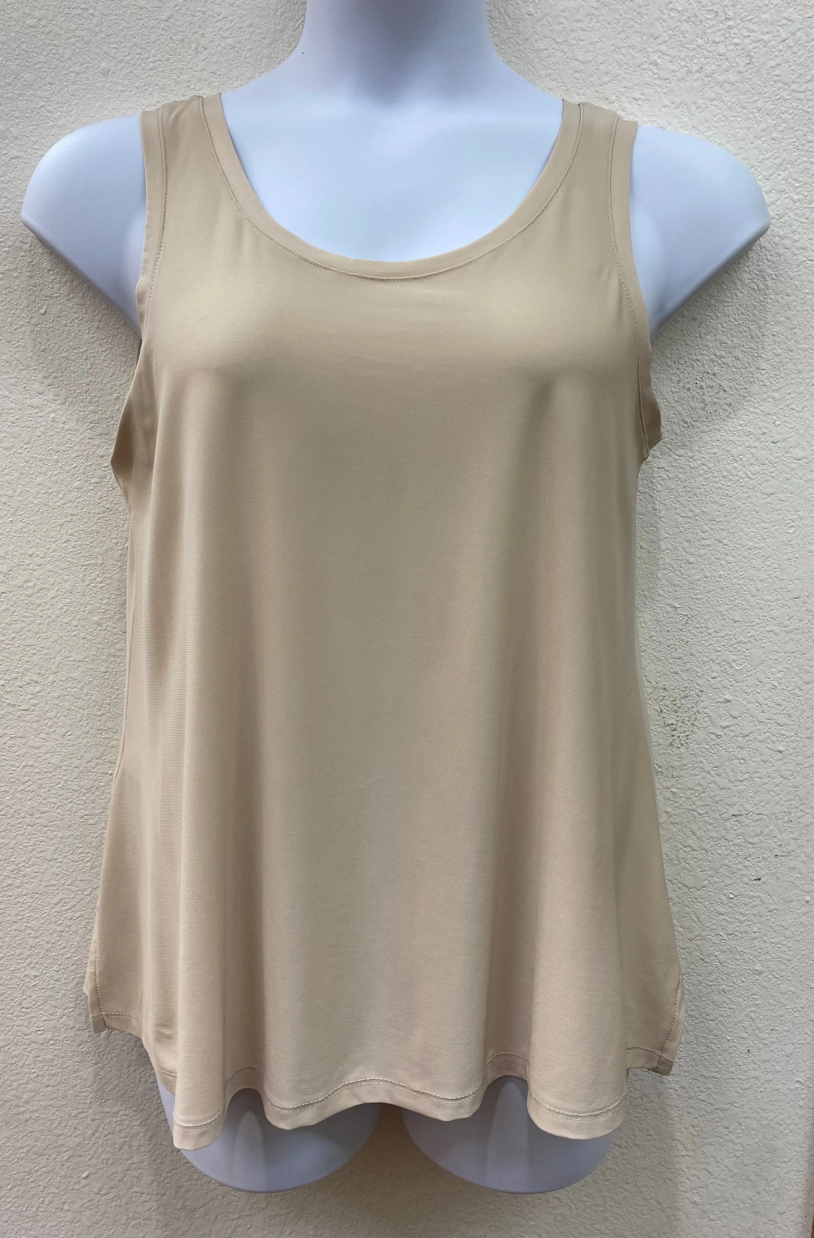 Beige V-Neck to Round Neck Reversible Tank Top QuickDry Textile UVProtectionCoating