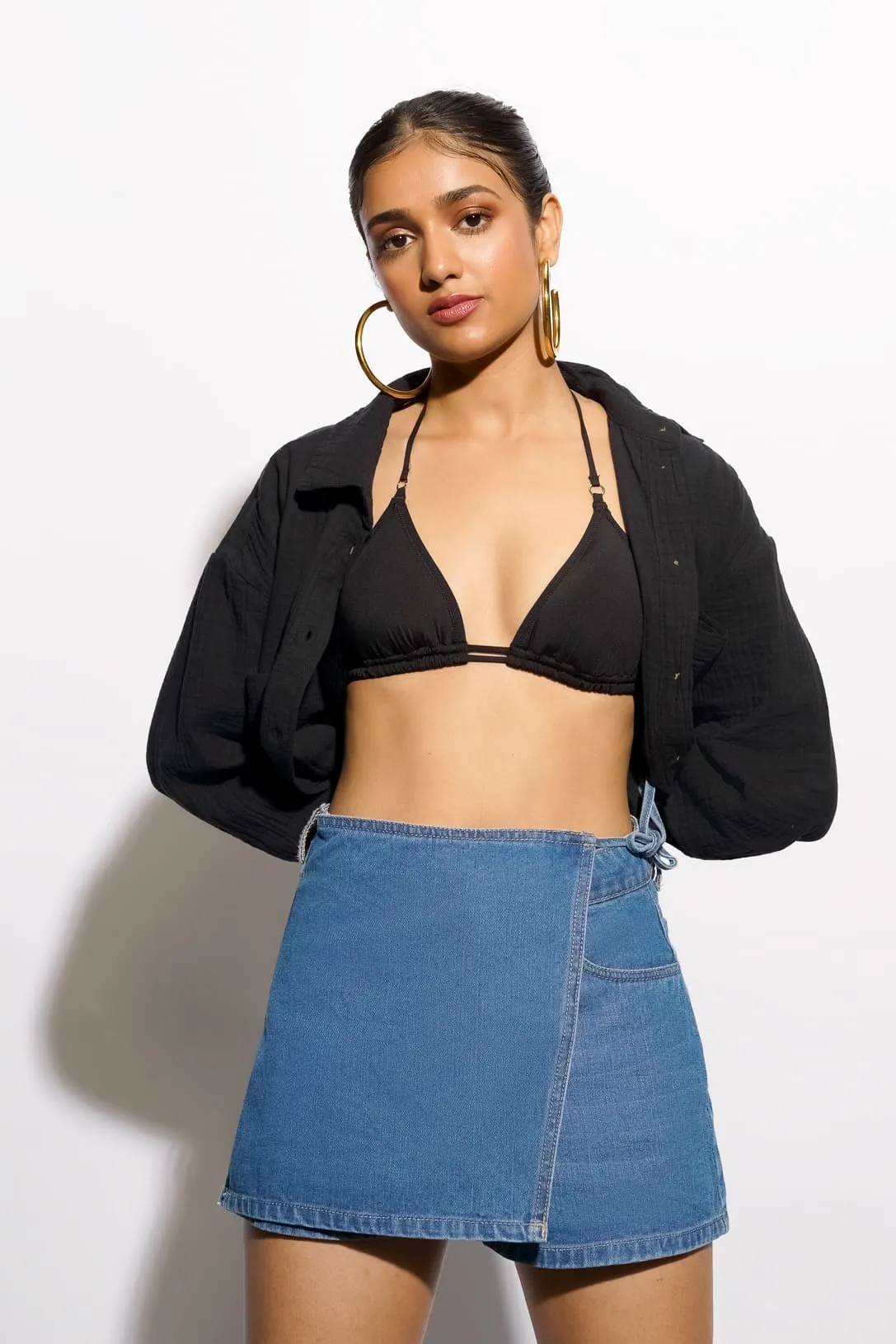 Layered Structure Chic Fit Blue Tie Up Women's Skort