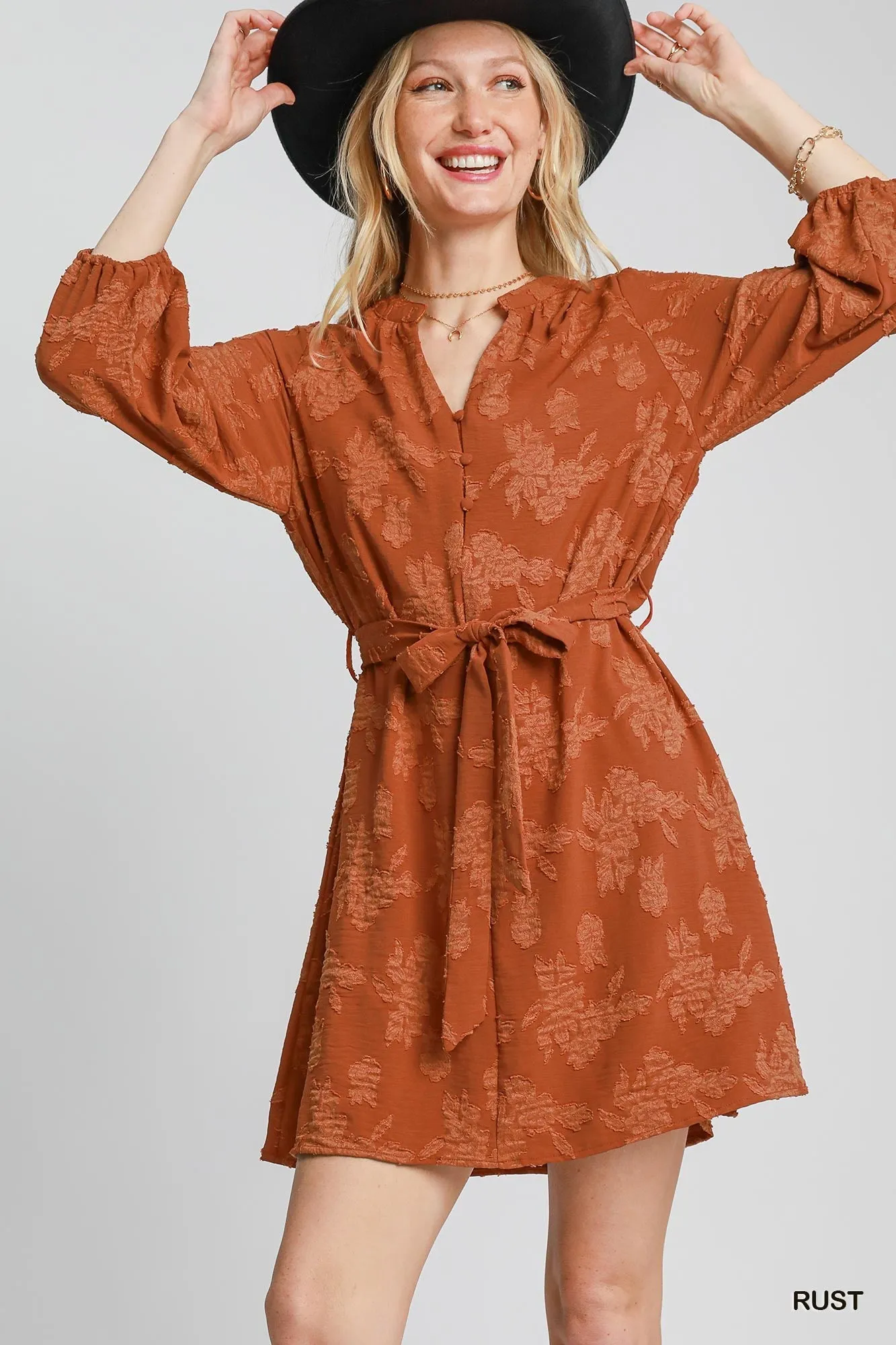 Breezy Mood Style focused Rust Jacquard Mini Dress