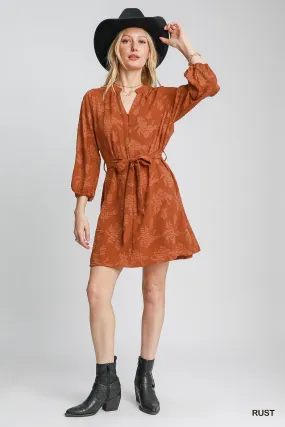 Daily Comfort Rust Jacquard Mini Dress