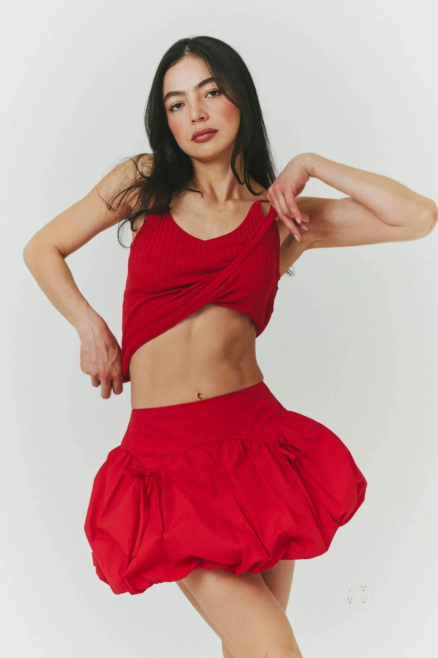 Style Layering Red Rosie Bubble Mini Skirt