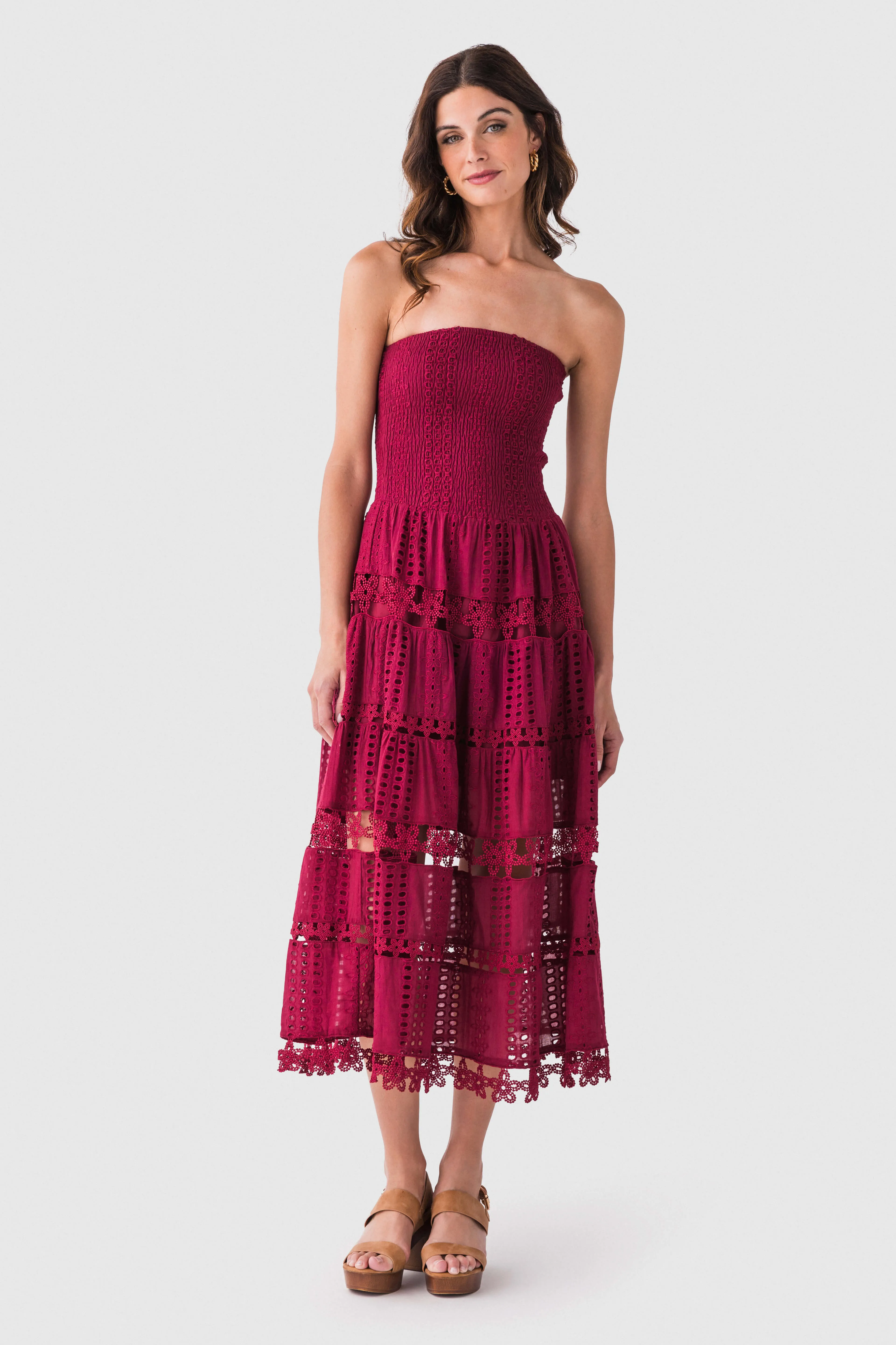 Minimal Design Wedding-Guest Strut & Bolt Eyelet Lace Tube Dress