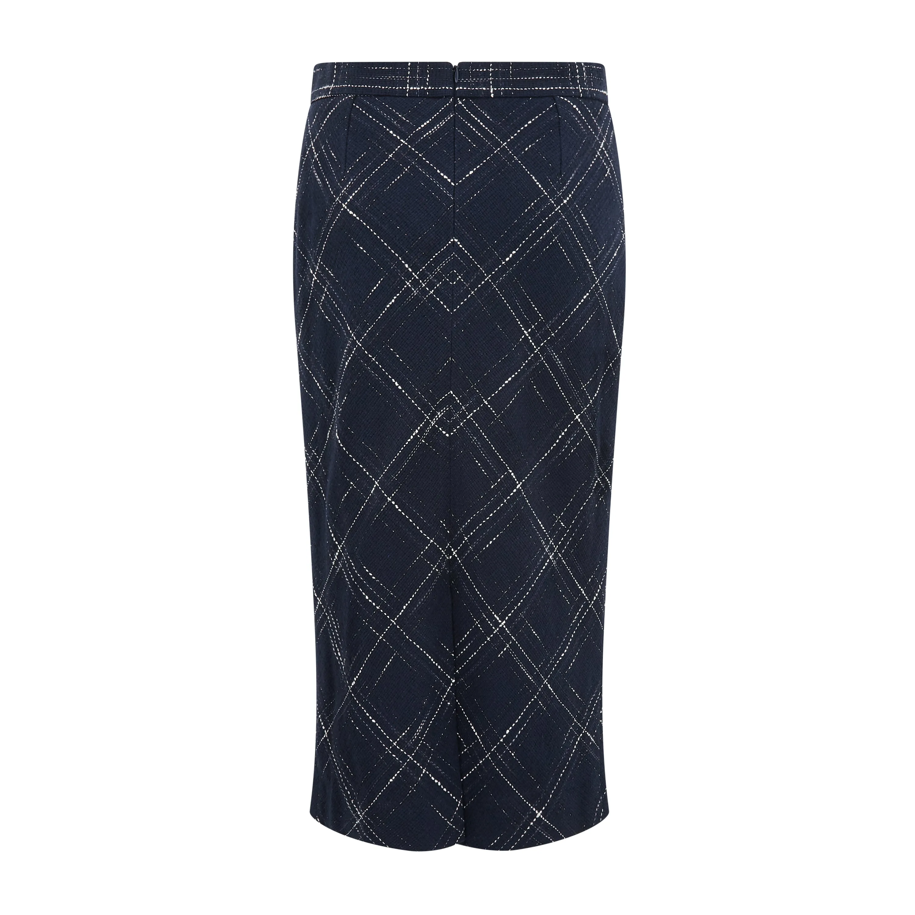Verne Check Tweed Pencil Skirt Adjustable Hem