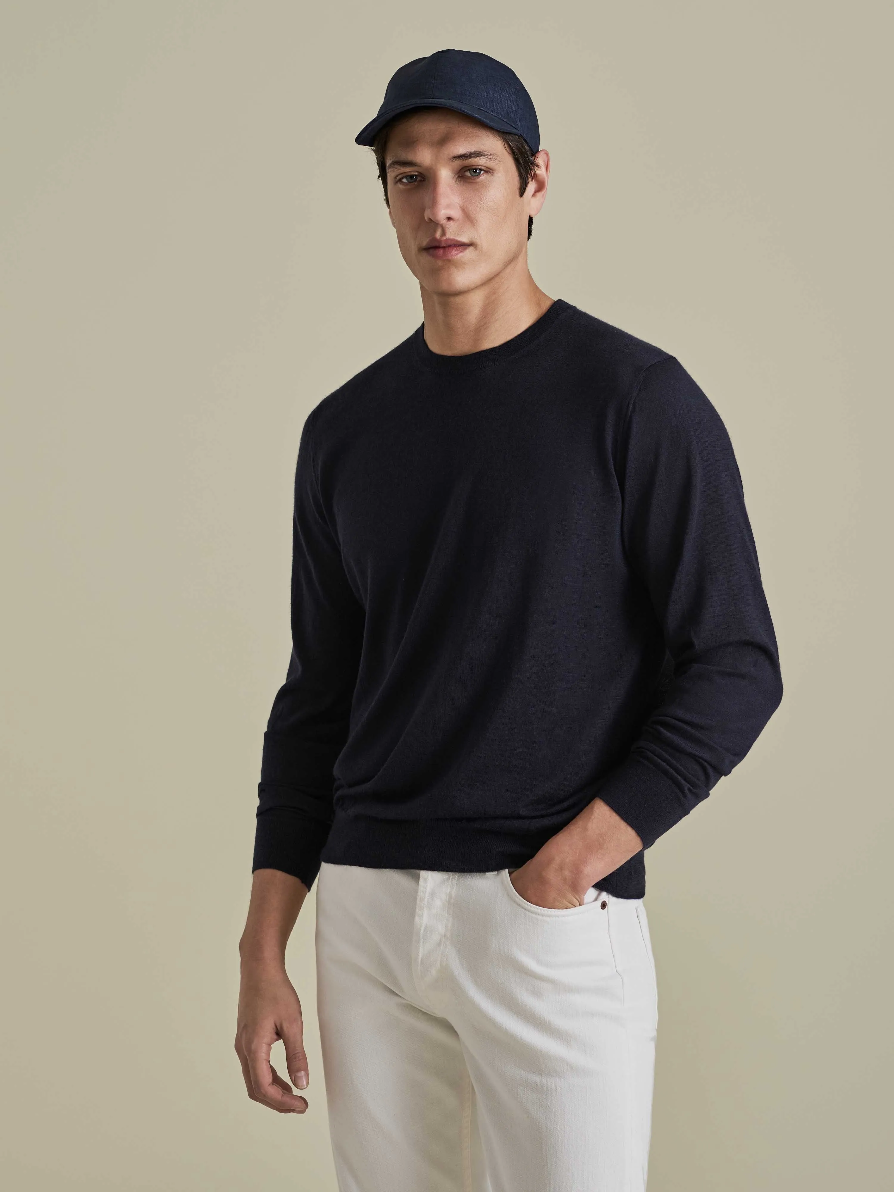 Cashmere Silk Ribbed Long Sleeve T-Shirt Urban Comforted Ribbed collar