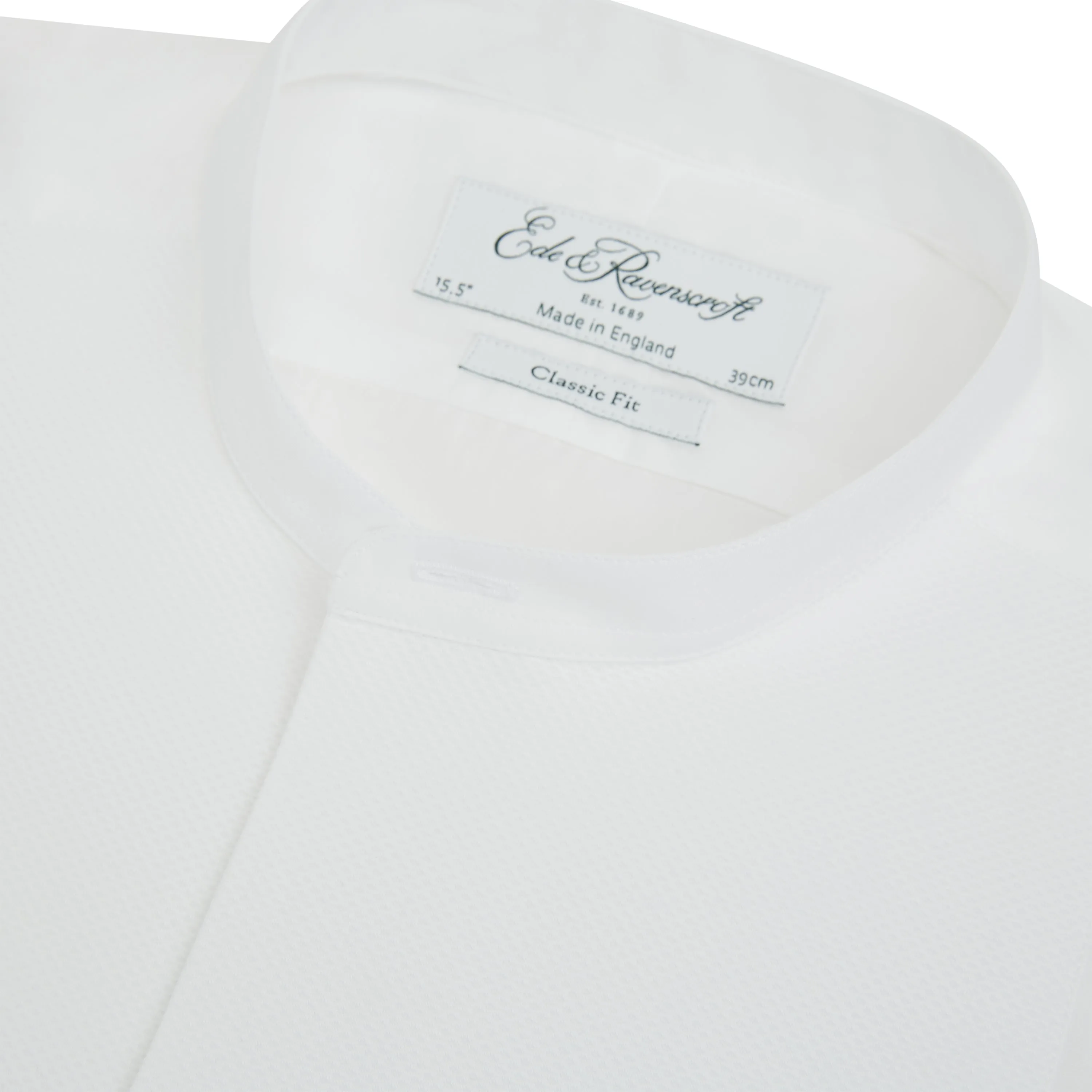 Delaney White Stiff Bib Tunic Collar Shirt Adjustable Cuffs