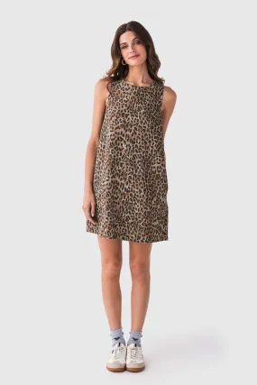 Smooth Outline Cammelia Round Neck Sleeveless Animal Print Twill Dress