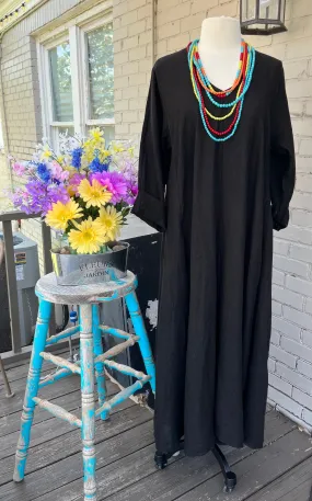 Black Washed Linen Dress Fluid Cut Warm Palette